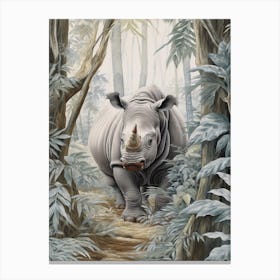 Bright Day In The Forest, A Rhino Exploring Canvas Print