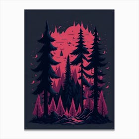 A Fantasy Forest At Night In Red Theme 8 Canvas Print