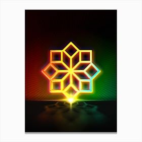 Neon Geometric Glyph in Watermelon Green and Red on Black n.0448 Canvas Print
