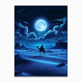 Lofi Anime Art: Moonlit desert with a lone camel rider under a starry sky, perfect for serene and dreamy vibes. Canvas Print