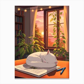 Kawaii cat sleeping Canvas Print