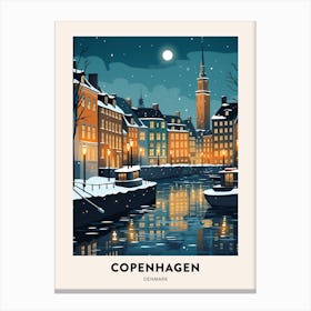 Winter Night  Travel Poster Copenhagen Denmark 1 Canvas Print