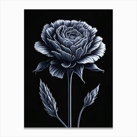 A Carnation In Black White Line Art Vertical Composition 45 Canvas Print