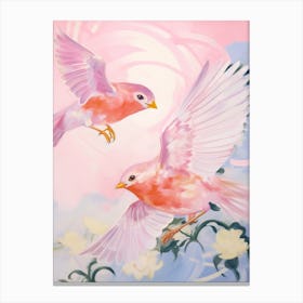 Pink Ethereal Bird Painting European Robin 4 Canvas Print