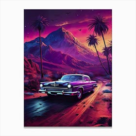 Synthwave aesthetic retro car, 60s car [synthwave/vaporwave/cyberpunk] — aesthetic poster, retrowave poster, vaporwave poster, neon poster Canvas Print