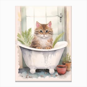 Ragamuffin Cat In Bathtub Botanical Bathroom 2 Canvas Print