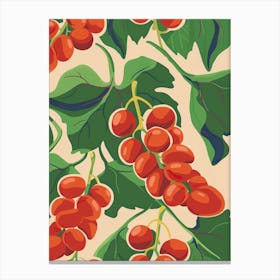 Red Grapes & Leaves Pattern Illustration Canvas Print
