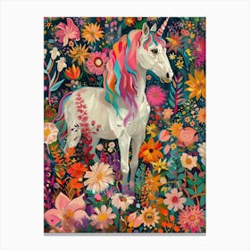 Unicorn In The Meadow Floral Portrait 2 Canvas Print