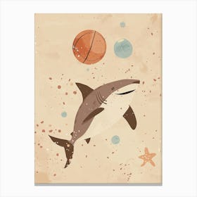 Shark Playing Basketball Muted Pastels 1 Canvas Print