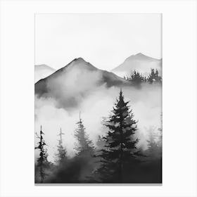 Mountain Forest Black And White Watercolour 3 Canvas Print