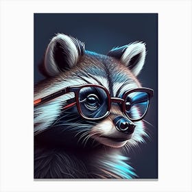 Blue Raccoon Wearing Glasses Canvas Print