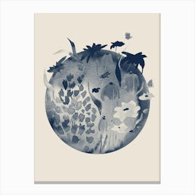 Boho Moon And Line Flowers in Navy Blue and Beige Canvas Print