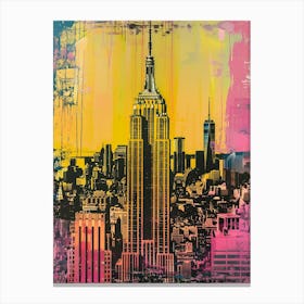 Empire State Building New York Colourful Silkscreen Illustration 4 Canvas Print
