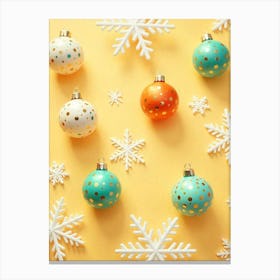 Christmas Ornaments On A Yellow Background Canvas Print