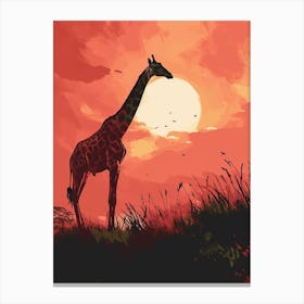 Giraffe In The Sunset Red Tones 4 Canvas Print