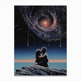 Cosmic couple standing under the universe Canvas Print