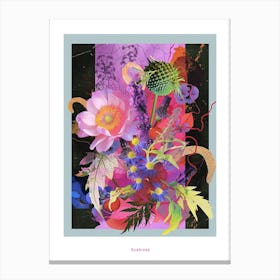 Scabiosa 4 Neon Flower Collage Poster Canvas Print
