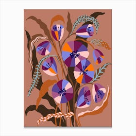 Still Life Brown And Blue Autumn Flowers Canvas Print