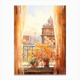 Window View Of Milan Italy In Autumn Fall, Watercolour 2 Canvas Print