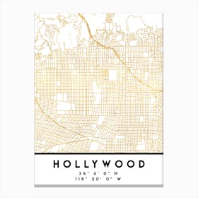 Hollywood California City Street Map Canvas Print