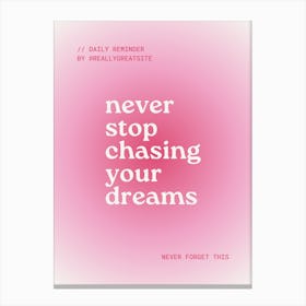 Never Stop Chasing Your Dreams Canvas Print