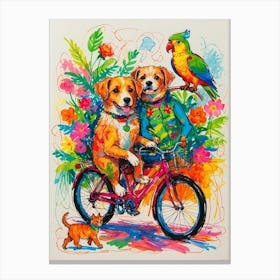Two Dogs On A Bike Canvas Print