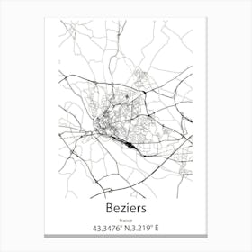 Beziers,France Minimalist Map Canvas Print