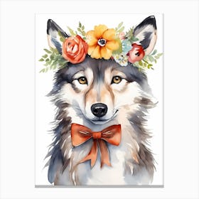 Baby Wolf Flower Crown Bowties Woodland Animal Nursery Decor (14) Canvas Print