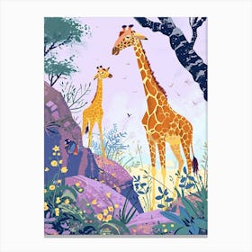 Sweet Giraffe & Calf Illustration 2 Canvas Print
