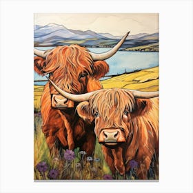 Linework Highland Cow Chestnut Illustration Canvas Print