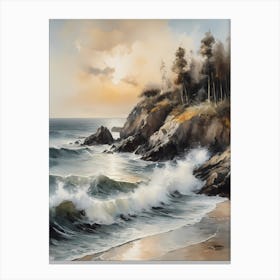 Vintage Coastal Seaside Painting (26) 1 Canvas Print