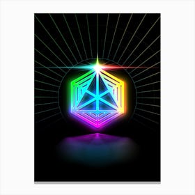 Neon Geometric Glyph in Candy Blue and Pink with Rainbow Sparkle on Black n.0378 Canvas Print