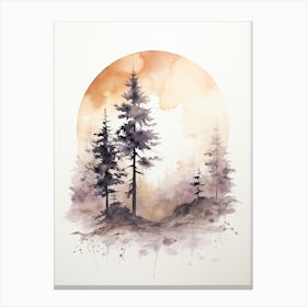 Watercolour Of A The Woods With A Moon 1 Canvas Print