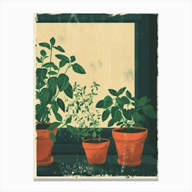 Potted Herbs On The Windowsil Illustration 1 Canvas Print