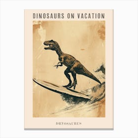 Vintage Dryosaurus Dinosaur On A Surf Board 2 Poster Canvas Print