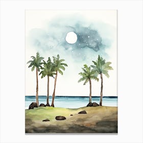 Watercolour Of Anakena Beach   Easter Island Chile 2 Canvas Print