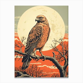 Vintage Bird Linocut Red Tailed Hawk 4 Canvas Print