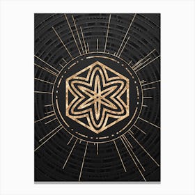Geometric Glyph Symbol in Gold with Radial Array Lines on Dark Gray n.0233 Canvas Print