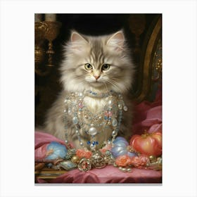Kitten With Jewels Rococo Style 2 Canvas Print