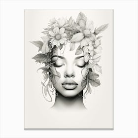 Floral Detailed Line Face 2 Canvas Print