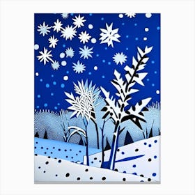 Snowflakes On A Field, Snowflakes, Blue & White Illustration Canvas Print