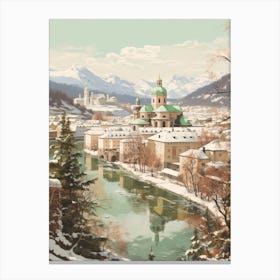 Vintage Winter Illustration Salzburg Austria 6 Canvas Print