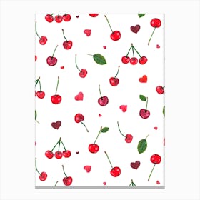 Cherries Cute Hearts Canvas Print