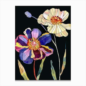 Neon Flowers On Black Ranunculus 4 Canvas Print