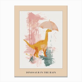Dinosaur In The Rain Holding An Umbrella 3 Poster Canvas Print