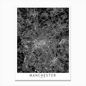 Manchester Black And White Map Canvas Print