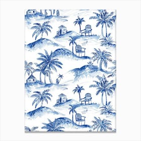 Blue And White Palm Trees 4 Canvas Print