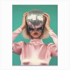 Disco Ball Girl, Preppy Aesthetic, Retro Pink Pastel Canvas Print