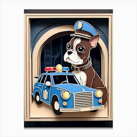 Boston Terrier And His Police Car-Reimagined Canvas Print