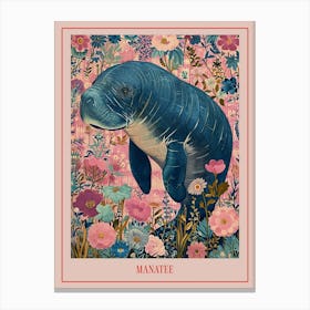 Floral Animal Painting Manatee 1 Poster Canvas Print